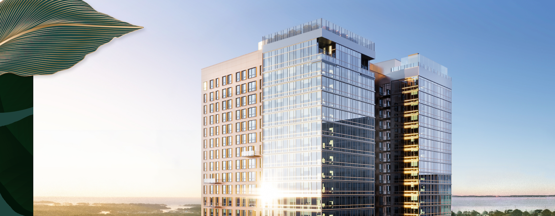 a tall building with a green roof