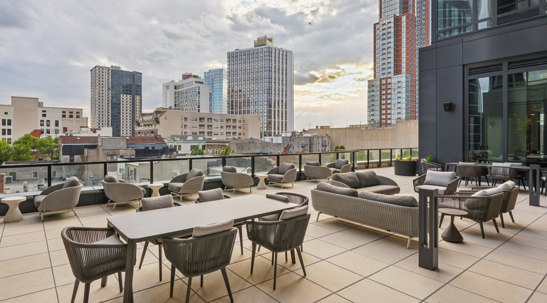 Terrace with seating.